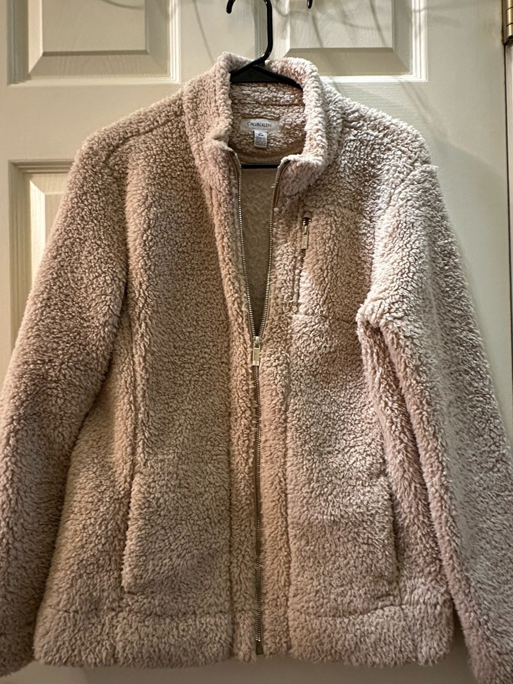 Calvin Klein Teddy Sherpa Zip Jacket in Light Beige